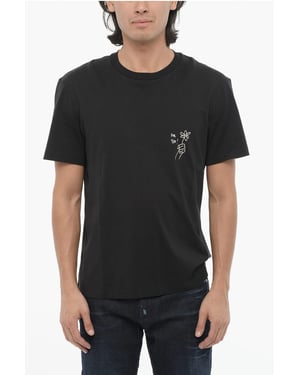 Katoenen FOR YOU T-shirt met ronde hals en contrastprint in zwart