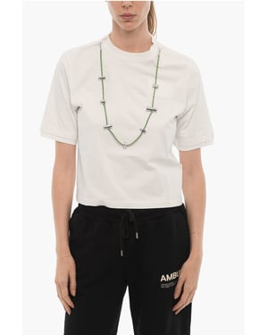 Effen STOPPERS T-shirt met ronde hals en afneembare ketting in wit
