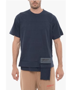 Effen T-shirt met ronde hals en taillezak in blauw