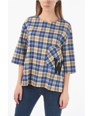 Geruit oversized T-shirt met maxi-monogrampatch in veelkleurig