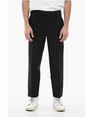 Slim fit broek van linnenmix met riemlussen in zwart