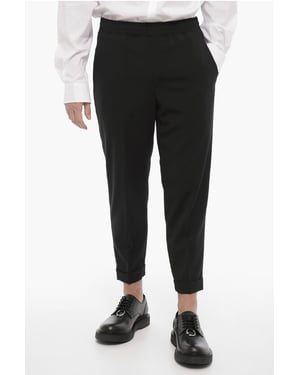 Slim Fit Casual Broek met Omslag in Zwart