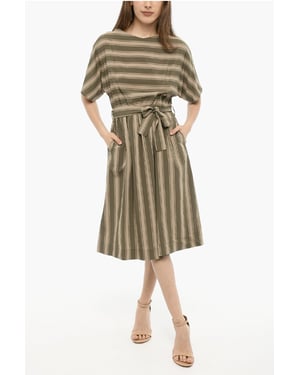 Bayadere gestreepte SCULLY maxi-jurk met riem in beige, verde
