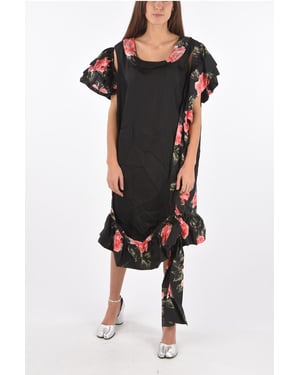 MM0 zijden maxi-jurk met bloemenprint en blote schouders in zwart