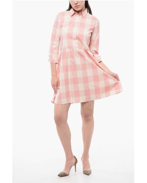 Geruite jurk met lange mouwen in wit, roze