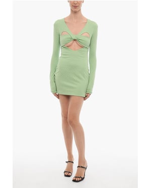 Mini-jurk met lange mouwen en uitsparingen in groen