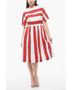 Gestreepte SCULLY mouwloze jurk in Bianco, Rosso