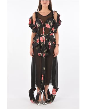 MM0 jurk met bloemenprint en illusie-halslijn en uitsparingen in Multicolor