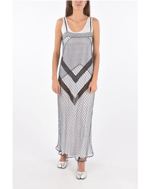 MM1 mesh maxi-jurk met onderrok aan de binnenkant in blauw