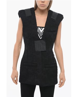 Gewatteerd kanten vest met klittenbandsluiting in zwart