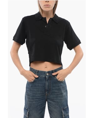 Cropped AICARDI Polo met Ton-sur-ton borduurwerk in zwart