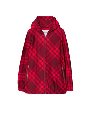 Burberry geruit nylon capuchonjack rood geruit jack