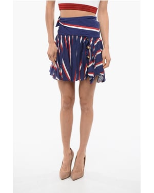 Gestreepte viscose geplooide minirok in blauw