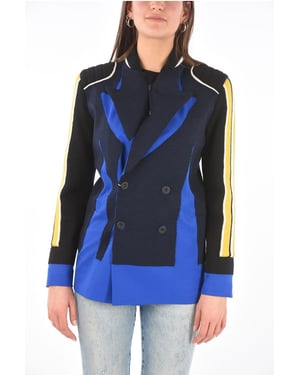 MM0 gebreide dubbelrijs blazer met piekrevers in Blu, Nero