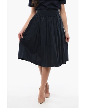 Popeline katoenen uitlopende midi-rok in blauw