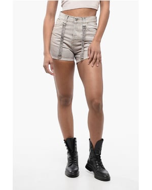 Denim Cargo Shorts met Acid-Wash Effect in Violet