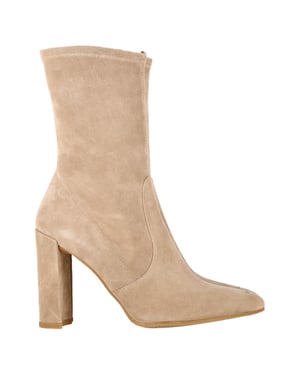 Stuart Weitzman Blokhak Enkellaarsjes in Beige Suède