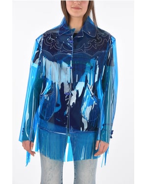westernjas van pvc met franjes in blauw