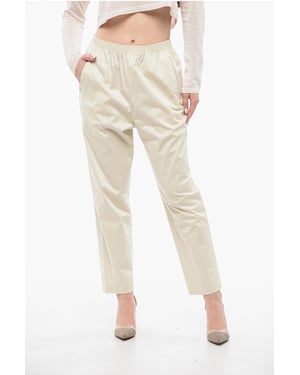 Katoenen MILITAIR Chino-broek met elastische tailleband in beige