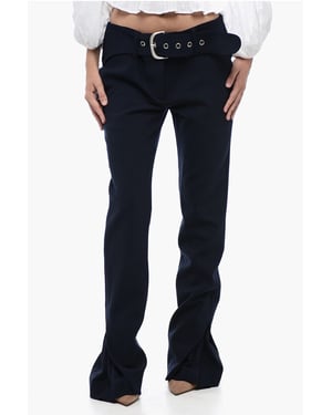 Broek met lage taille en plooien in middernachtblauw