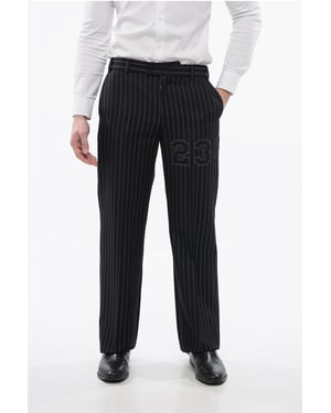 Gestreepte wolmix 23 Slim Fit broek in blauw