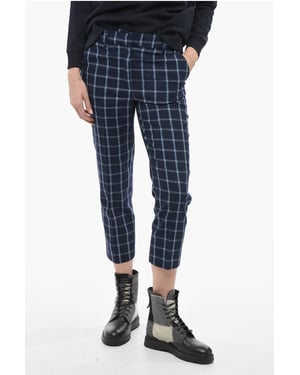 COMFORT-broek van wolmix met ruitjespatroon in blauw
