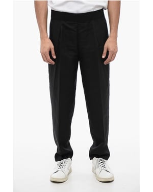 Tapered Fit linnenmix broek met dubbele plooi in zwart