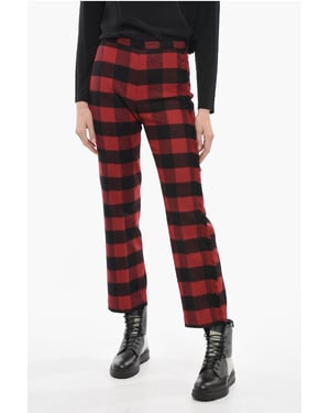 Stretch wollen broek met ruitjespatroon in Nero, Rosso