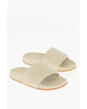 Effen leren slippers in beige