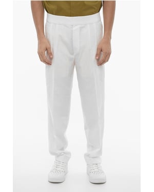 Slim fit broek met dubbele plooi en elastische tailleband in wit