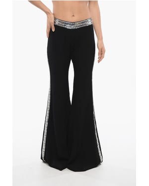 Flare-fit broek met pailletten aan de zijkanten in zwart