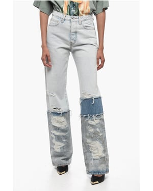 Boyfriend Fit Denim van katoen met contrasterende banden, 24 cm in lichtblauw