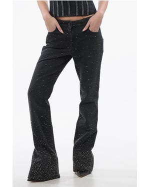 Low Rise BLING Flared Fit Denims met All-Over Strass-steentjes 2 in Zwart