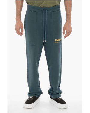 Fleece katoenen WORKSHOP-joggingbroek met trekkoord in de taille in blauw