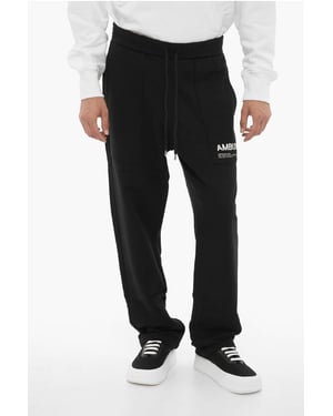 Fleece katoenen WORKSHOP joggingbroek met trekkoord in de taille in zwart