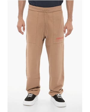 Fleece katoenen WORKSHOP-joggingbroek met trekkoord in bruin