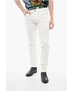 Tapered Fit Biker Denims met riemlussen 15 cm in wit