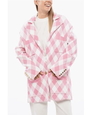 Oversized jas met ruitjesmotief in roze