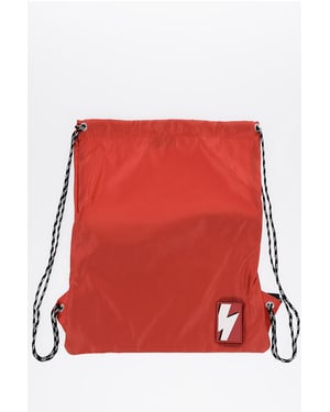 Effen nylon rugzak met trekkoord en monogram in rood