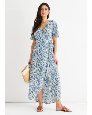 Midi-jurk met blauwe bloemen