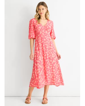 Roze viscose midi-jurk met dierenprint