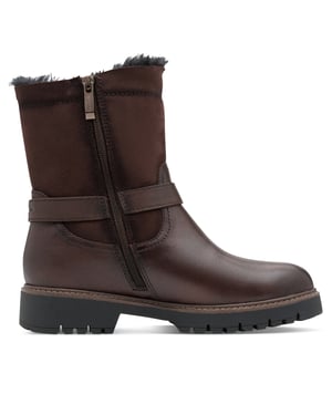Tamaris Dames Winter Mocca Bruine Leren Gesp Rits Biker Enkellaarsjes