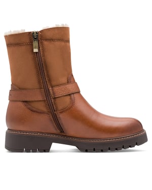 Tamaris Dames Winter Cognac Bruine Leren Gesp Rits Biker Enkellaarsjes
