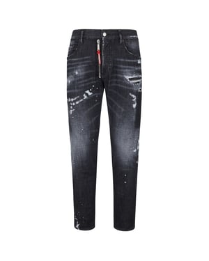 Dsquared2 Skater Jean Gescheurde dijen Verfspatten Zwarte wasjeans