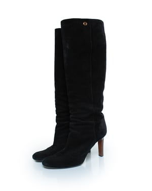 Zwarte suède knieboots met GG-logo