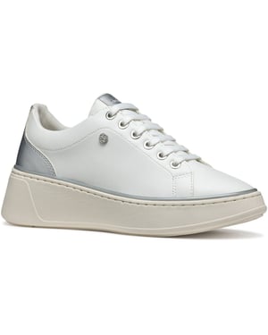 Geox D SUNNETTY Synthetisch Polyurethaan Dames Witte/Zilveren Sneakers