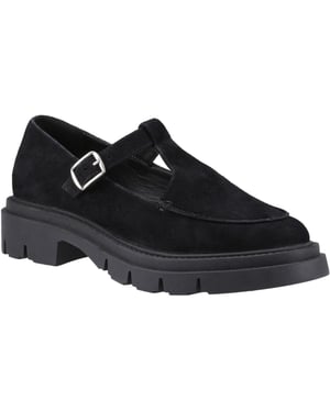 Hush Puppies Nella T-Bar Suède Dames Zwarte Schoenen