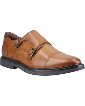 Hush Puppies Kane Leer Mannelijke Tan Dubbele Monk Schoenen