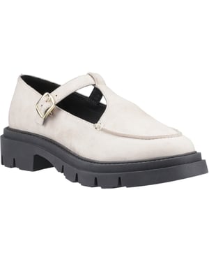 Hush Puppies Nella T-Bar Suède Dames Crème Schoenen