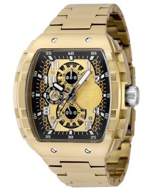 Invicta Racing 49066 Heren Horloge - Quartz Uurwerk - Roestvrij Staal met gouden Wijzerplaat - 47mm